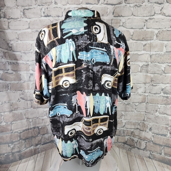 Vintage Kahala Hawaiin Islands Shirt Woodie Surf Boards Black Pastel Size XL - Picture 9 of 13